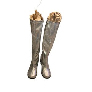 LIURUIJIA Women’s Knee High Silver Zip up Boots Round Toe Size 38 SEE DESCRIPTIO